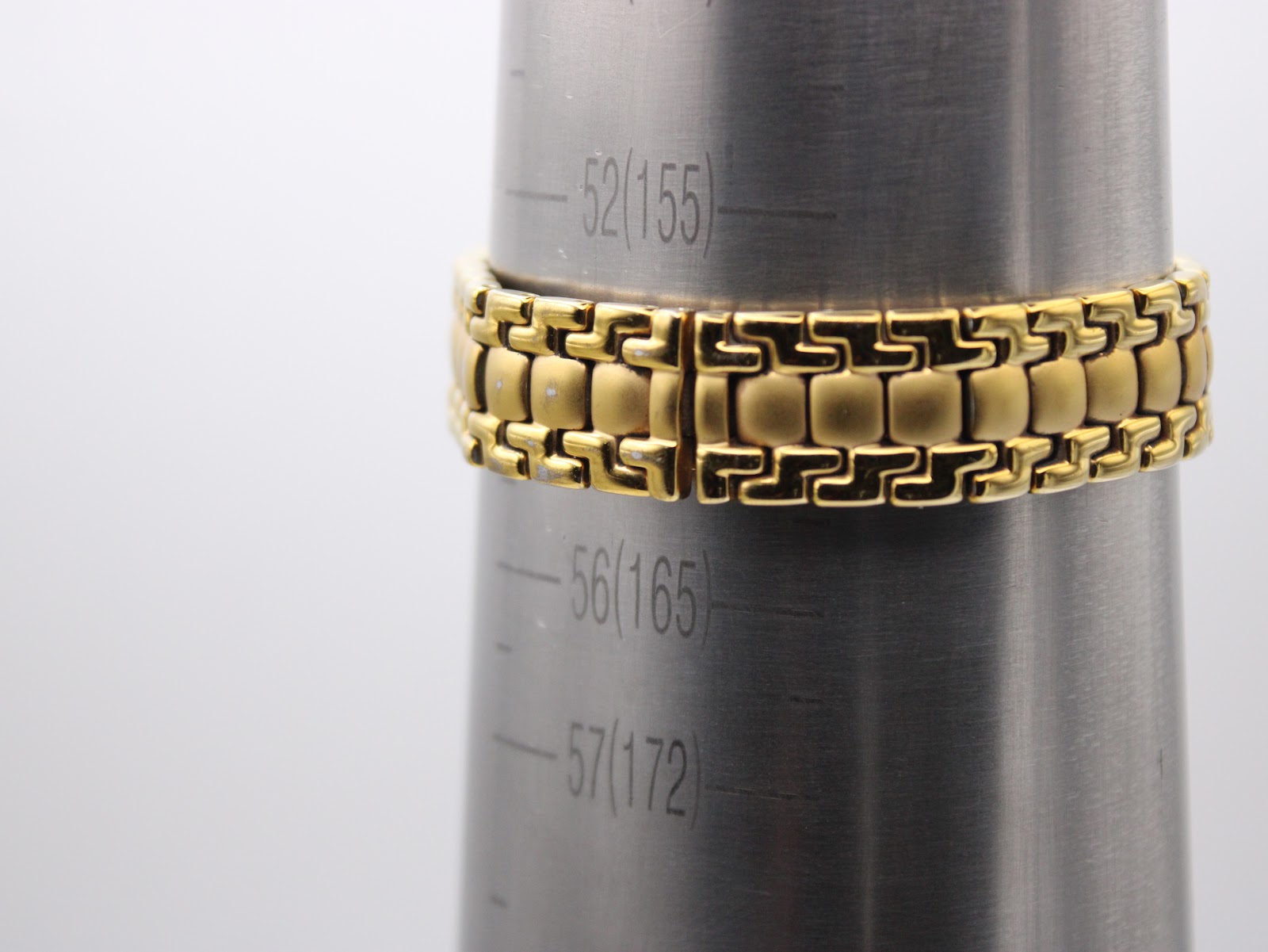 Watch bracelet on a wrist sizing gauge, indicating a fit of approximately 160mm / 16cm circumference.